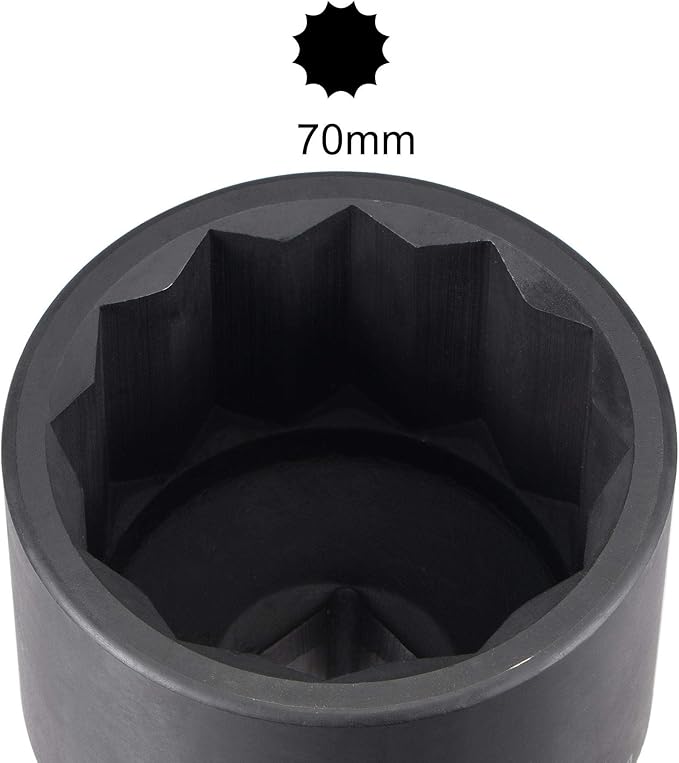uxcell 1-Inch Drive 70mm 12-Point Impact Socket, CR-MO Steel 104mm Length, Standard Metric Sizes