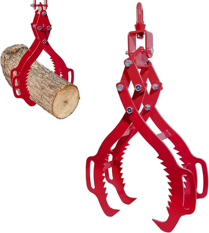 28" Log Tongs, 4 Claw Lifting, Eagle Claws Design Grapple Heavy Duty, Loading Capacity 2260 lbs, Skidding Tongs for Forklifts, Trucks, Tractors, ATVs Red