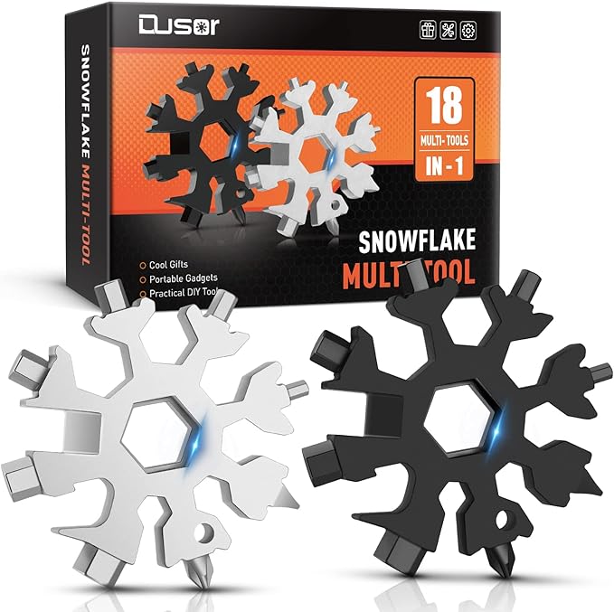 Dusor Gifts for Men Him Dad Husband, 18-in-1 Snowflake Multitool, Stocking Stuffers for Adults, Mens Gifts for Christmas, Gift for Dad Who Want Nothing, White Elephant Gift for Adults, Tools for Men