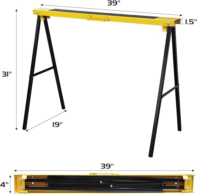 Forup Portable Folding Sawhorse, Heavy Duty Twin Pack, 275 lb Weight Capacity Each 2 Pack (Yellow)