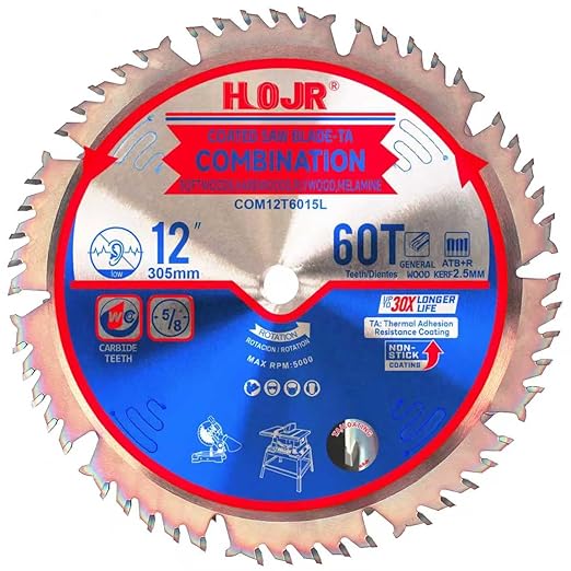 Circular Saw Blade Woodworking TA Series,12" 60-Tooth 1" Arbor, Combination Wood Cutting Saw Blade,Special Anti-Thermal Adhesion Coating on Cutting Edge-TA, Com 12" 60T TA