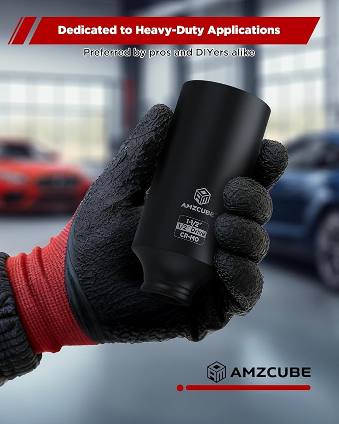 1/2" Drive 1-1/2" Deep Impact Socket, 4.7 Inch Anti-Break Cr-Mo Long Socket with 6-Point Radius Corner Design