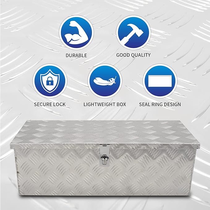 30 Inch Aluminum Truck Tool Box With Side Handle, 5 Bar Tread Storage Organizer for Pickup, RVs, Trailers - Silver (30''X13''X10'')