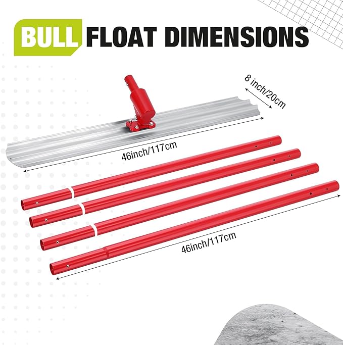Aluminum Magnesium Alloy Concrete Float 48 x 8 inch, with 4 Handles and Bull Float Bracket, Finishing Bull Float Bull Concrete Kit for Concrete Finishing