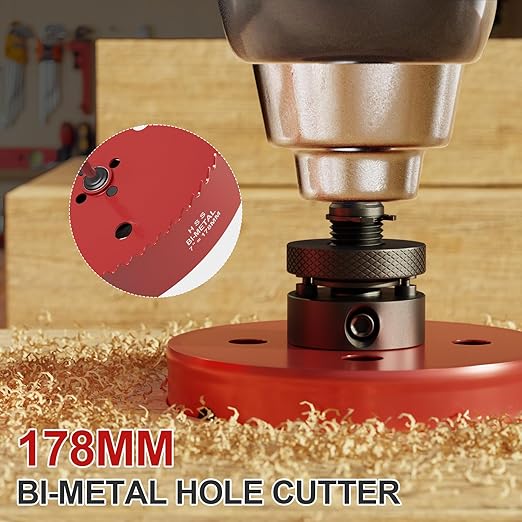 7" (178mm) Bi-Metal M42 High Speed Steel Hole Saw with Pilot Drill Bit, Smooth Cutting Edge for PVC, Drywall, Wood, Plastic, Gypsum Board, Rubber, Thin Metal