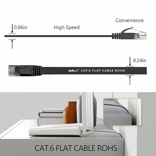 Jadaol Cat 6 Ethernet Cable 15 ft, 10Gbps Support Cat8 Cat7 Network, Flat RJ45 LAN Patch Cable, High-Speed Wired Internet Cable for Router, Modem, Switch, Gaming Consoles, PC, Streaming Devices, Black