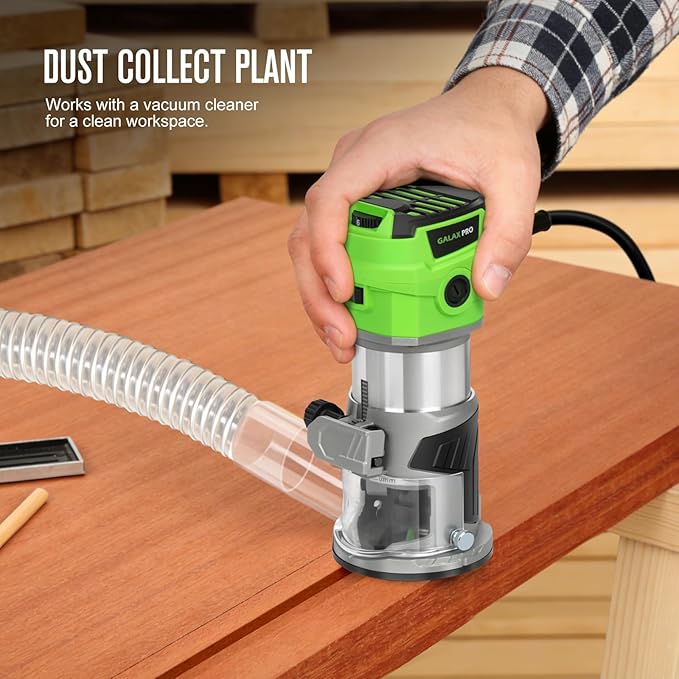 GALAX PRO 6.5 Amp Compact Wood Router with Fixed Base,1.25 HP Variable-Speed Trim Router 12000-30000RPM, Router Bits, Edge Guide, Roller Guide & Dust Hood
