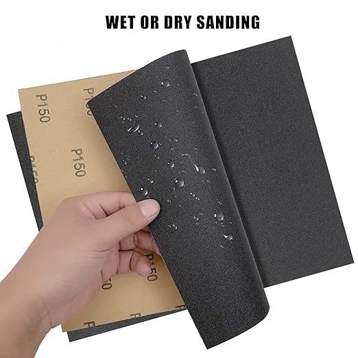 9 x 11 Inch 15pcs Wet Dry Sandpaper, 150 Grit Waterproof Abrasive Sand Paper, Silicon Carbide Sandpaper Sheets for Metal Wood, Auto Polishing