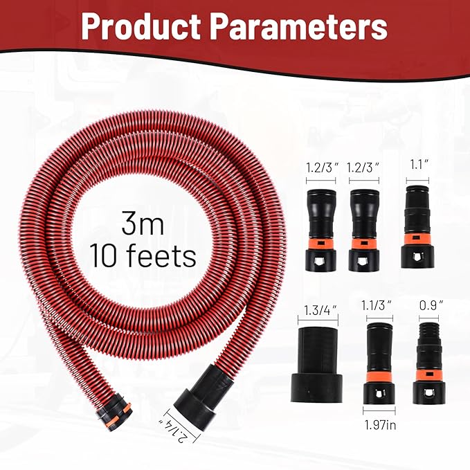 Klabb 10 Feet Dust Collection Hose Kit for Home and Shop Vacuums System with 6 Adapters of Woodworking Power Tool and Sander,Compatible with Multi-Brands Power Tool Adapter Set for Dust Collection