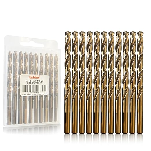 Luckyway 1/4" M35 Cobalt Drill Bits 10-Piece, Jobber Length Twist Drill Bit Set for Hard Metal, Stainless Steel, Cast Iron, Wood and Plastic, with Storage Case
