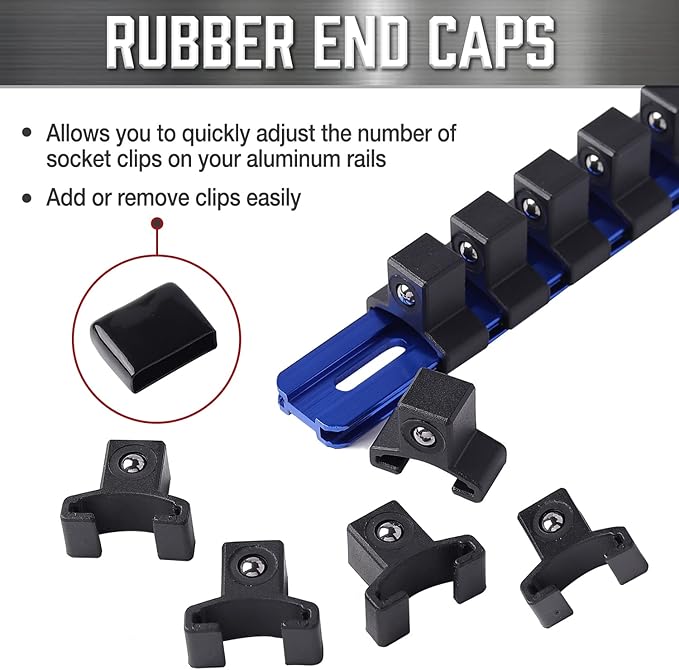 ALOANES 3-Piece 1/2-Inch Drive Aluminum Alloy Socket Organizer, Heavy Duty Socket Racks, Socket Holder Kit for Toolbox Drawer Fit 1/2-Inch x 48 Clips (Blue)