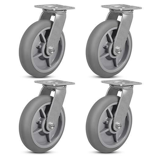 8inch Caster Wheels, Thermoplastic Rubber Wheels(Crown Tread) with Steel Plate, Heavy Duty Casters Set of 4-2800Lbs Capacity (4 Pack Swivel)