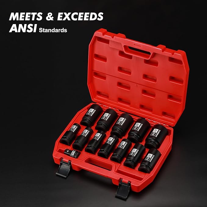 CASOMAN 3/4" Drive Deep Impact Socket Set, 13Piece Jumbo Socket Assortment, Metric(17mm to 41mm), 6-Point, Include 1/2" F to 3/4" M Adapter, CR-MO Steel