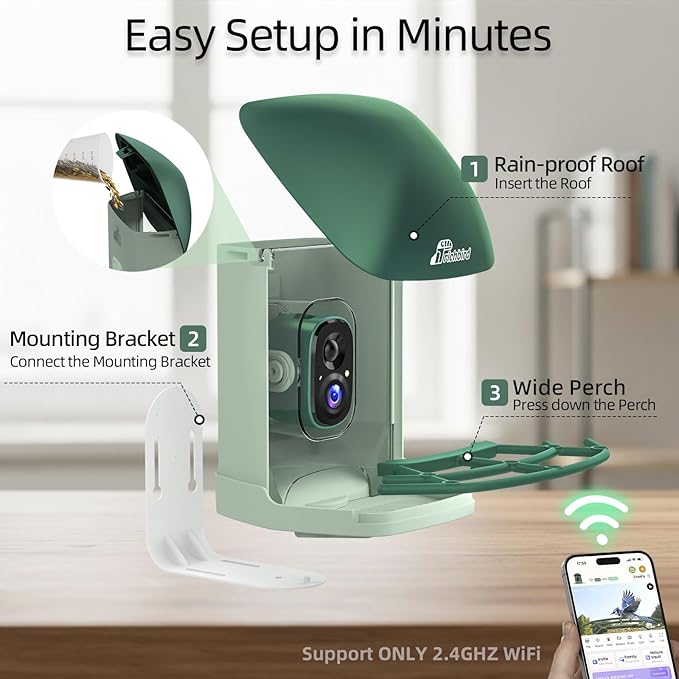 Upgraded Smart Bird Feeder with 4MP HD Camera, Birdwatching Camera with AI Identify Birds & Solar Panel for Outdoors, Auto Video Capture & Instant Notifications, Forest Green
