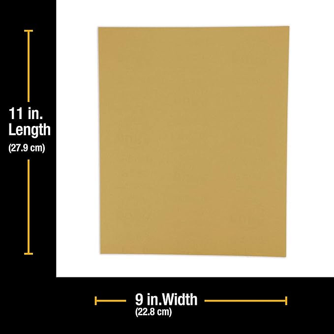 Dura-Gold Premium 9" x 11" Gold Sandpaper Sheets, 320 Grit (Box of 10) - Wood Furniture Woodworking, Automotive Paint, Full-Size Cut to Use on 1/4, 1/3, 1/2 Sheet Finishing Sanders, Hand Sanding Block