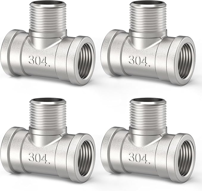 ChillWaves 304 Stainless Steel Pipe Fitting, Male Branch Tee 3/4" NPT Female x 3/4" NPT Male x 3/4" NPT Female Thread Adapter(4-PACK)