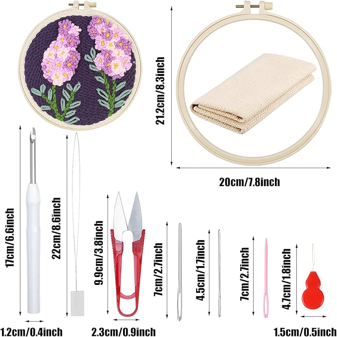 Woohome Punch Needle Kit Included Plastic Hoops, Punch Needle Cloth, Color Yarn and Punch Needle Tools for Adults, Beginners (White and Purple Flowers)