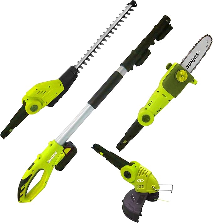 Sun Joe Cordless Lawn Care System, Grass & Hedge Trimmer Combo Power Tool Kit with 8??Pole Saw, Batteries & Charger - Heavy-Duty Trimming Machine Set for Lawn, Yard & Gardening Care, IONMAX GTS4002C