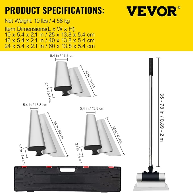 VEVOR Skimming Blade Set,10"+16"+24" Blades + 35"-78" Extension Handle竊똄uropean Stainless Steel Construction Knife, Aluminum Blade Profile Smoothing Knockdown Spatula for Gyprock/Drywall/Wall-Board