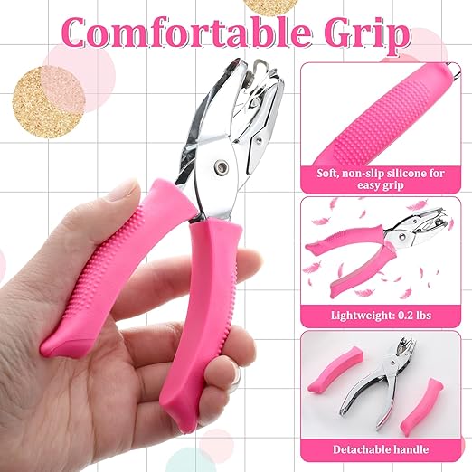 6 Pack 1/4 Inch Hole Punch, Metal Handheld Small Hole Puncher, Metal Handheld Paper Punch with Soft Grip for DIY Craft Tags Clothing Ticket Scrapbook, Circle, Heart, Star, Triangle Shapes