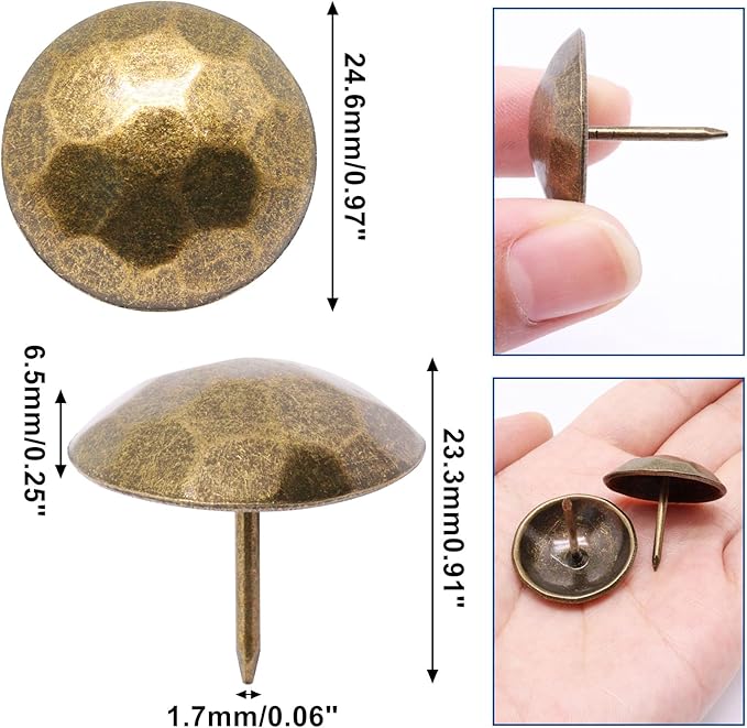 YuGtcen 50pcs Big Upholstery Tacks, Decorative Nails Thumb Tacks Metal Upholstery Nails for Wood Upholstery Pins Vintage Furniture Tacks (25x23mm, Bronze)