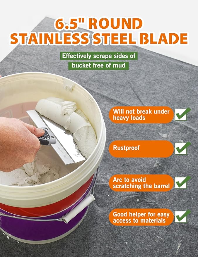 ROLLINGDOG Drywall Bucket Scoop - 6.5 inch Bucket Scraper Mud Scoop for Drywall,Plaster,Stainless Steel Bucket Scoop,Idea for Clean Paint,Mortar,Putty,etc