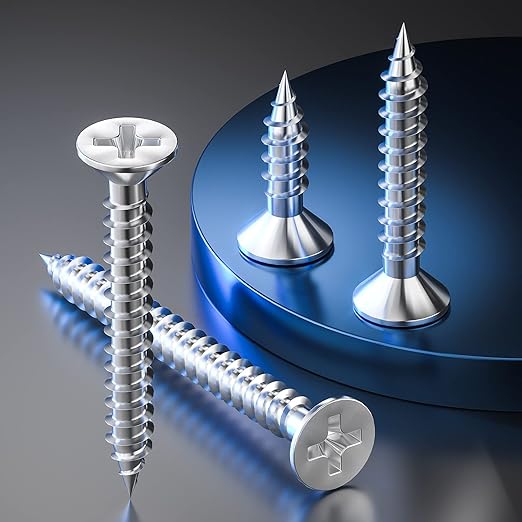 (400Pcs) #8x3/4 Wood Screw Quick Metal Self Tapping Flat Head 304 Stainless Steel