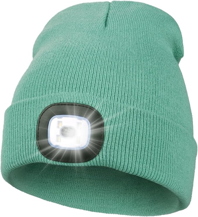 MELASA Unisex Hat with Light, USB Rechargeable Hands Free Headlamp LED Beanie, Winter Gifts for Men Dad Father Husband Him