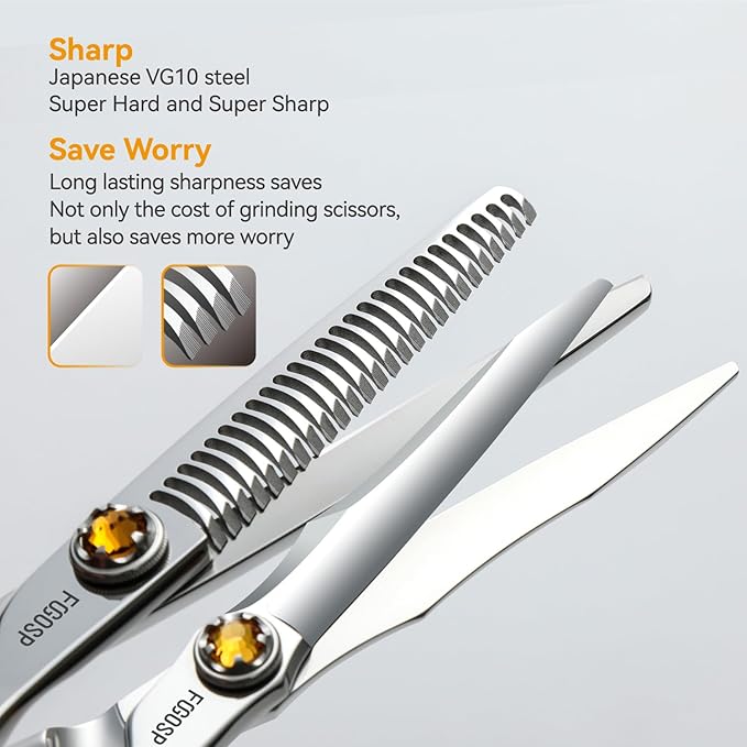 6" Professional Hair Shears Set VG10 Japanese Stainless Steel Sharp Ergonomic Lightweight Regular Straight and Thinning Scissors for Barbers and Salon Professionals