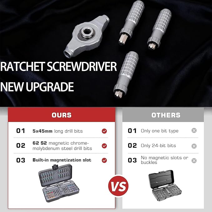 66-in-1 Ratchet Screwdriver Set, Professional Magnetic Screwdriver Kit with S2 Steel Bits & Flexible Shaft, High Torque 40N쨌m Tool for Furniture Assembly, Electronics Repair, and Bicycle Maintenance