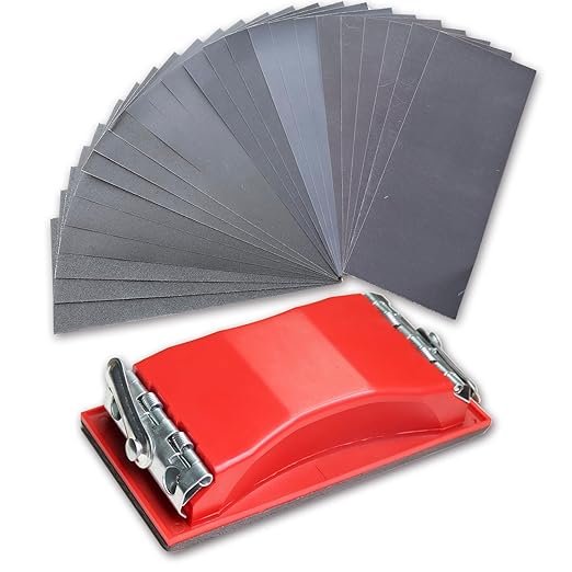24PCS Sandpaper Variety Pack with 1 Hand Sander, 3.6 x 9inch Sand Paper Sheets 180 to 2000 Grits Assorted for Small Projects, Wood Furniture Finishing, Metal Sanding, Automotive Polishing