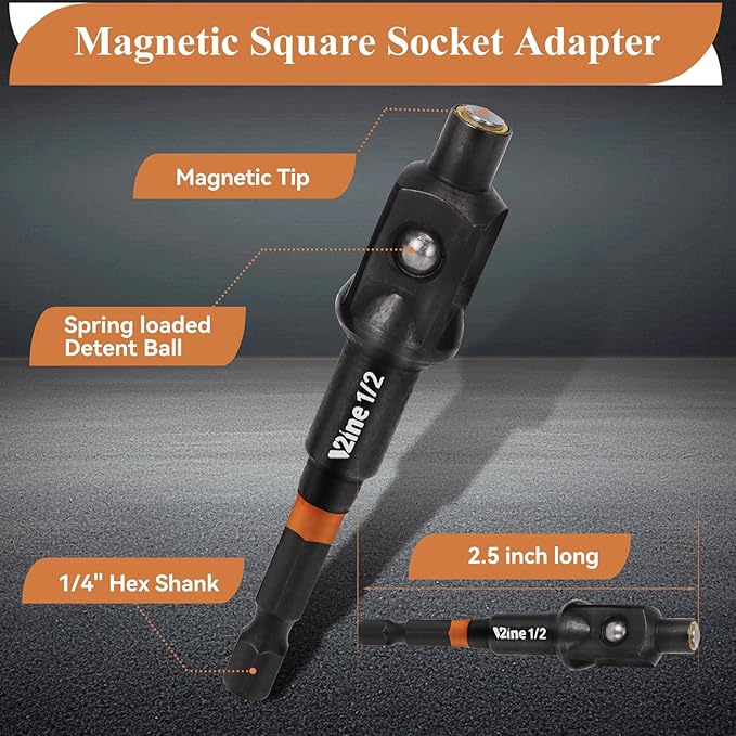 Magnetic Impact Driver Adapter Set: 3PCS Magnetic Extension Drill Socket Adapter 1/4 3/8 1/2" + 2.5inch Quick Release Bit Holder + 105 Degree Right Angle Drill Attachment