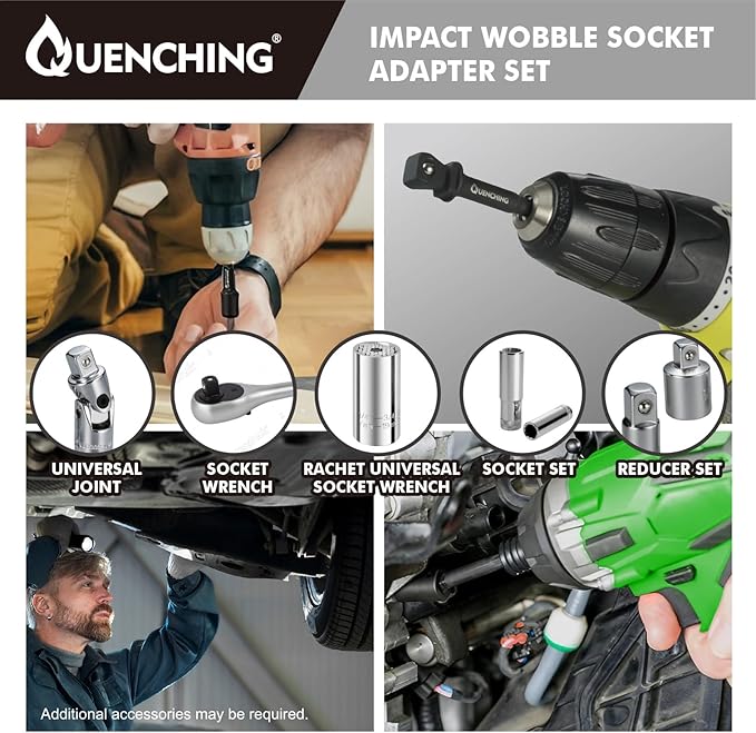 6-Pcs 3 Inch & 6 Inch Impact Wobble Extension Set, Socket Extensions with Holder, 1/4, 3/8, 1/2 Drive Cr-V Wobble Extension, 30-Degree Range of Motion for Enhanced Access