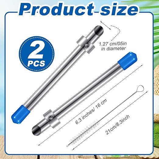 Lasnten 2 Pack Straw Puncher for Plastic Lids Lemonade Cups, Stainless Steel Straw Hole Puncher Punching Tools for Cafe Drinks Fresh Squeezed Lemonade Stand Supplies (6.3 Inch,Blue)