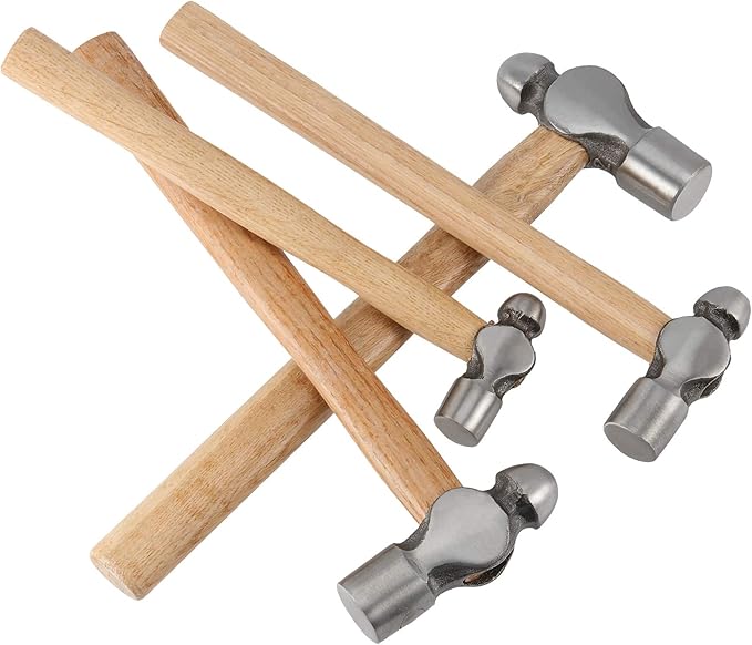 4 PCS Ball Peen Hammer, 8 OZ,16 OZ, 24 OZ, 32 OZ Ball Peen Hammer Set with Wooden Handle and Non-Slip Shock Absorbing Grip for Metal Rivetc