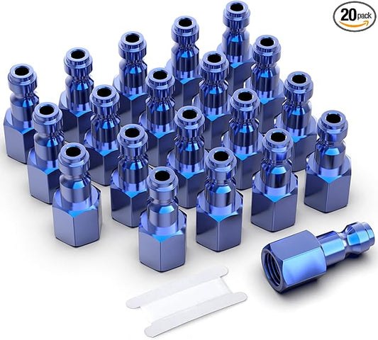 GASHER 20PCS 1/4-Inch NPT Female Blue Aluminum Industrial Air Plug, Pneumatic Plugs 300PSI