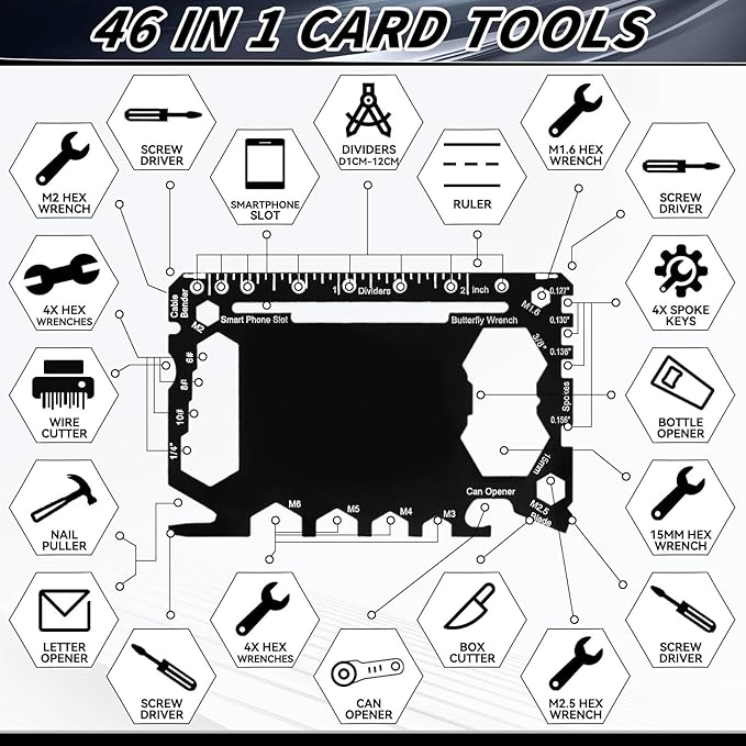 Cholemy 12 Pcs Credit Card Wallet Multitool 46 in 1 Metal Stainless Steel Survival Pocket Tool Multipurpose Bottle Opener Bulk for Men Christmas Stocking Stuffer Gift(Black,Classic Style)