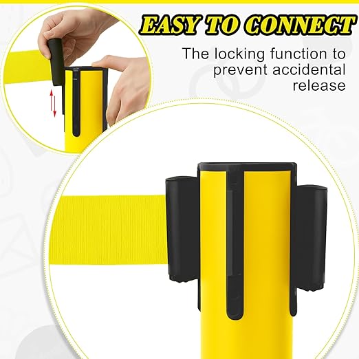 Therwen 12 Pack Therwen Heavy Duty Crowd Control Stanchions 9.8 ft Stainless Steel Stanchion Set with Safety Barrier Post Retractable Belt and Sign Holder Crowd Control Barrier(Yellow Belt, Yellow)
