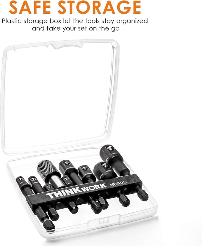 THINKWORK Impact Socket Adapter Set, 1/4" 3/8" 1/2" Drill Socket Adapter Set with 1/4" Hex Shank for Impact Power Driver, Cordless Drill & Screwdriver