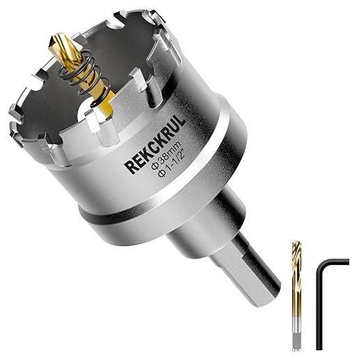 1-1/2" (38mm) TCT Carbide Hole Saw Kit for Metal - Heavy Duty Hole Cutter Drill Bits Set with 2 Titanium/Step Pilot Drill Bits & L-Wrench, Cuts Stainless Steel, Iron, Aluminum, Wood, Plastic