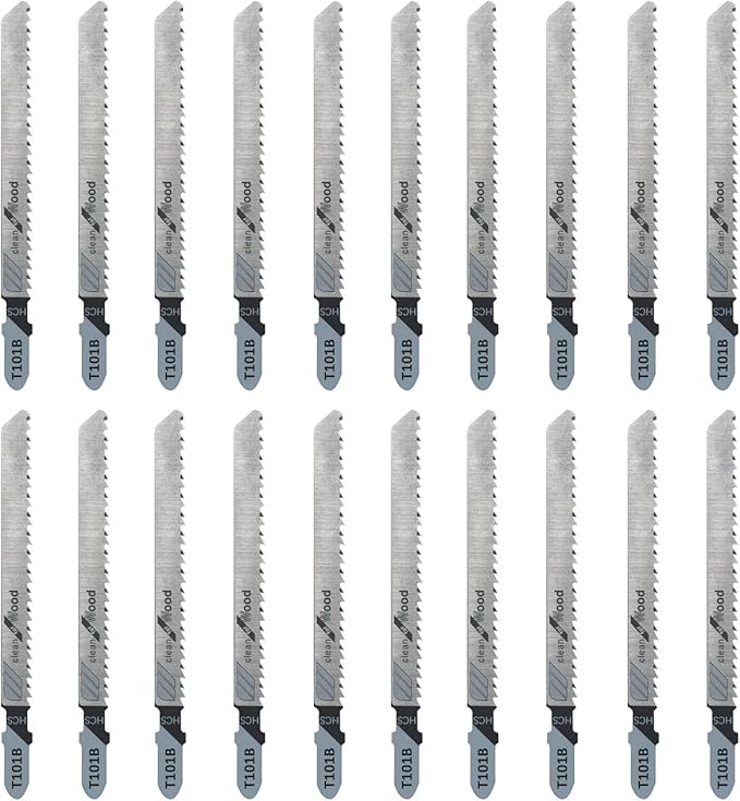 TAROSE 20-Piece T101B 4 Inch 10 TPI Assorted T-Shank Jig Saw Blades Set for Clean Cutting Wood