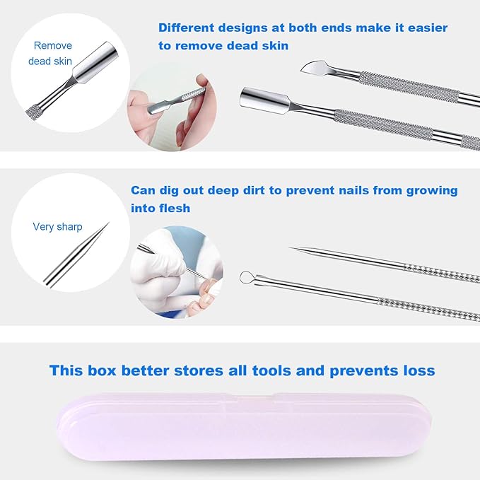 jindian Ingrown Toenail Pedicure Tool Kit Nail File and Nail Lifter Pusher Double-Sided Nail Manicure Kit Stainless Steel Nail Care, Tools Pain Relief (6PCS)