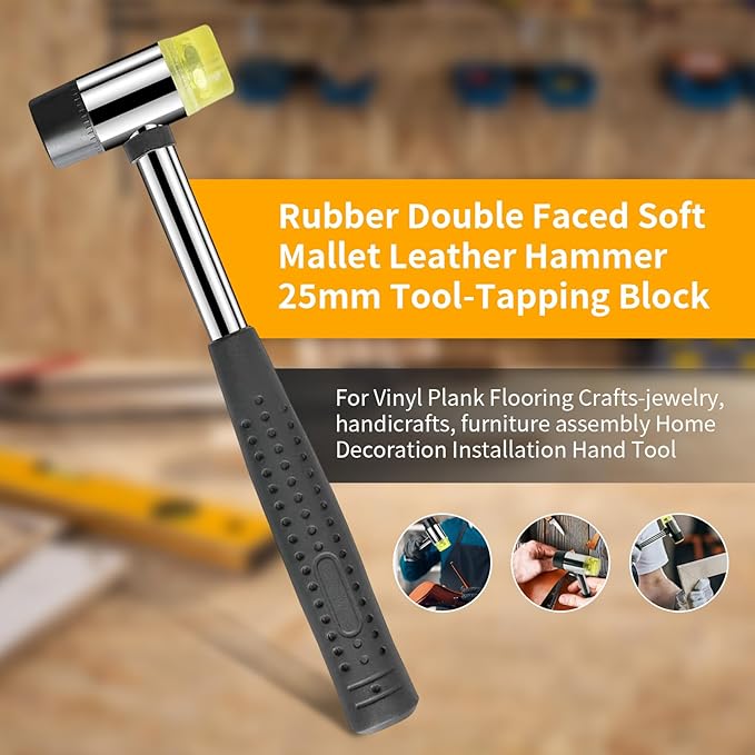 Rubber Double Faced Soft Mallet Leather Hammer 25mm Tool-Tapping Block for Vinyl Plank Flooring Crafts-jewelry, handicrafts, furniture assembly Home Decoration Installation Hand Tool