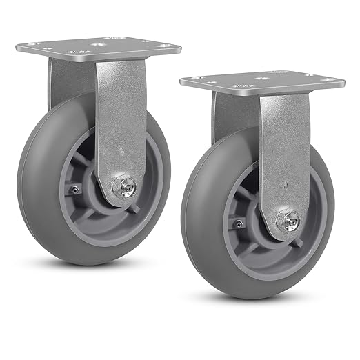 6"x 2" Heavy Duty Caster, Thermoplastic Rubber Casters(Crown Tread)- 500 Lbs Per Casters, Plate Caster for Furniture Platform Trucks Workbench(2 Pack Rigid)