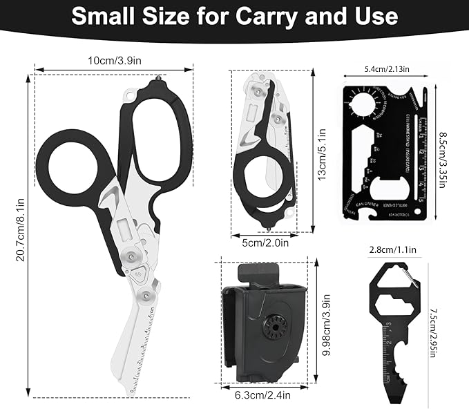 multifunctional tool set includes key tools, card tools, 6-in1 Trauma Shears, scissors with K-sheaths, suitable for outdoor exercise, garden pruning, and daily household use (double purple)