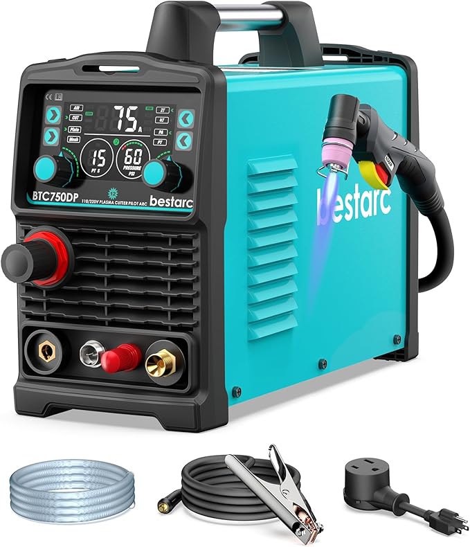 bestarc Plasma Cutter, [Pilot Arc][Large LED Display][Air Sensor] 75A bestarc Plasma Cutter Machine 110/220V Dual Voltage, 1/2 Inch Clean Cut 1.2 Inch Max Cut, Post Flow Mesh, 2T/4T for Beginners DIY