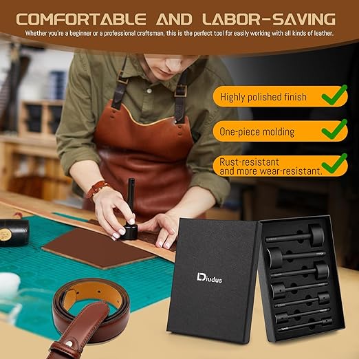 7 Sizes Leather Corner Punch, Half-Round Punch Set, Leather Belt Cutter End Punch Tool, Belt Cutting Tool, Leatherworking Tools for Strap Belts, Wallet, Bags (From15mm to 45mm)