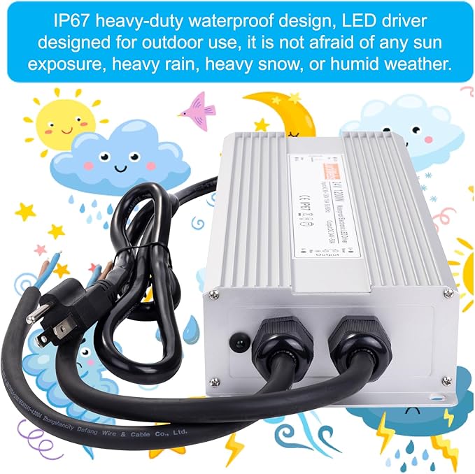 LED Driver 24V1200W Waterproof Power Supply AC 90-130V to DC 24V50A Low-Voltage Transformer IP67 Rated Converter Suitable for High-Power LED Lighting and Any 24V DC Equipment