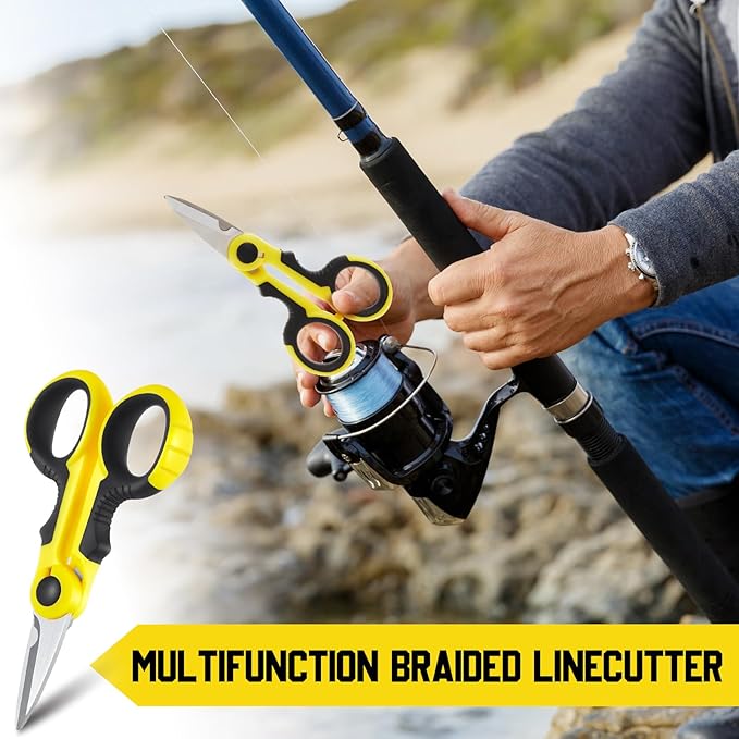 Honoson 2 Pcs 5.7" Fishing Scissors Braided Line Cutters Fishing Heavy Duty 3cr13 Non Slip Serrated Edge Scissors Saltwater Freshwater Braid Multi Function Cutter for Trimming (Yellow Black)