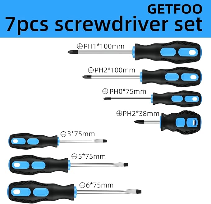 Magnetic Screwdriver Set - 7-Piece Cushion Grip Kit / 4 Phillips & 3 Flat Heads for Auto Repair, Electronics & Furniture Assembly | Holiday Gift for Mechanics & DIYers